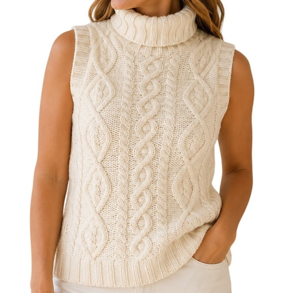 Kate Spade New York Cream Cable Knit Turtleneck Sweater Vest Women's XS